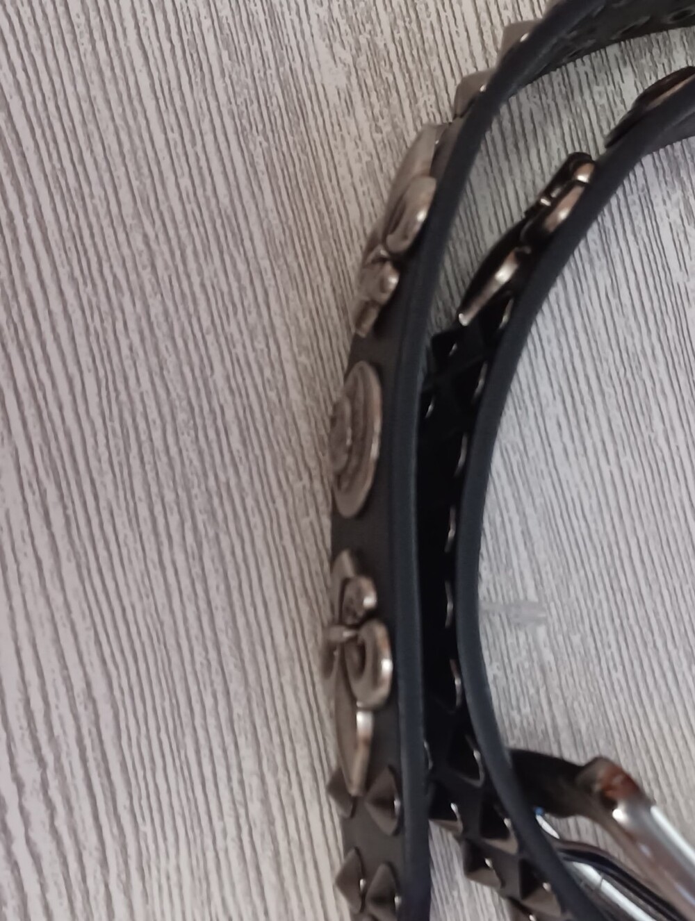 Men's Black Studded Leather Belt with Metal Eyelets - Picture 6 of 6